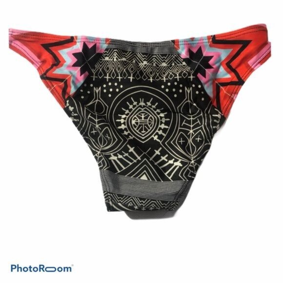 2 piece swimsuit bikini graphic black neck psychedelic pattern medium READ - Picture 6 of 8